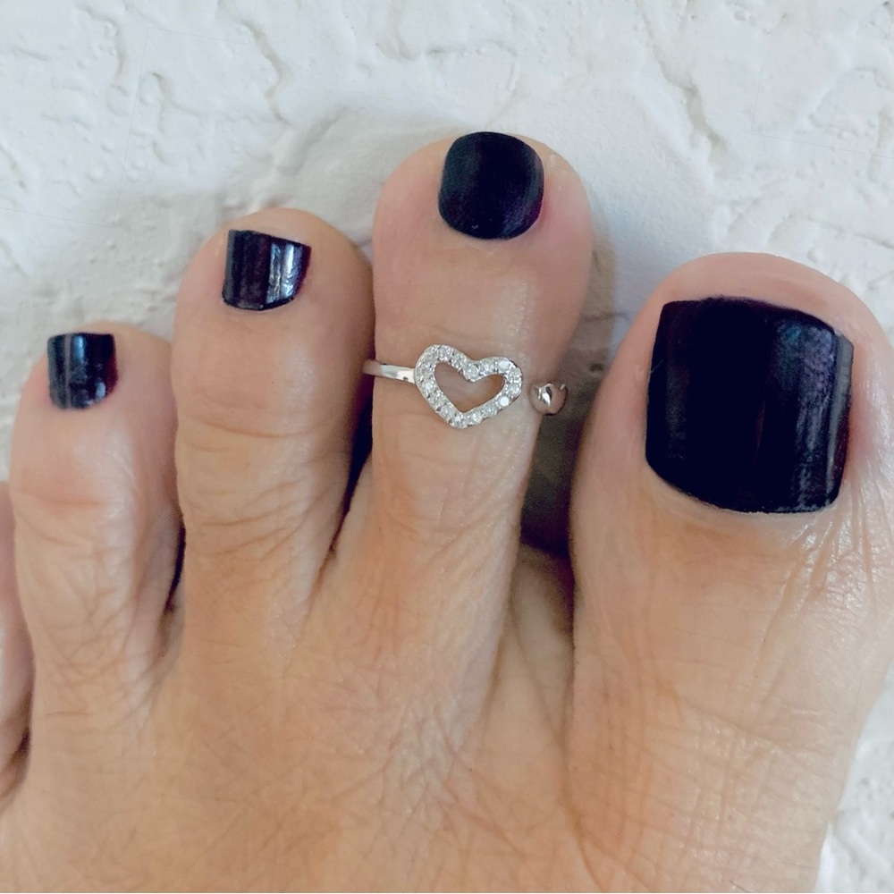 Sterling Silver Delicate CZ Heart Toe Ring, Silver Rings, Love Hearts Jewelry